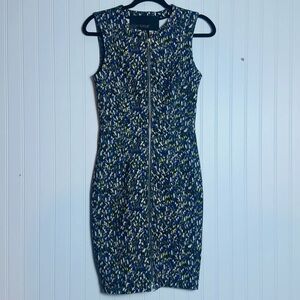 Yigal Azrouel - Speckled Multi Print Zippered Sheath Dress Sz 4 Sleeveless
